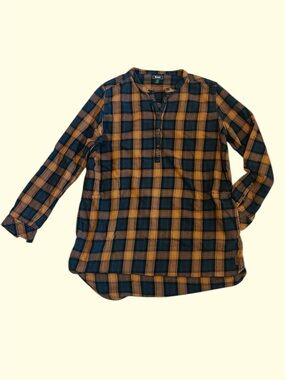 Roots Black and Brown Plaid Tunic Long Sleeve Blouse size L